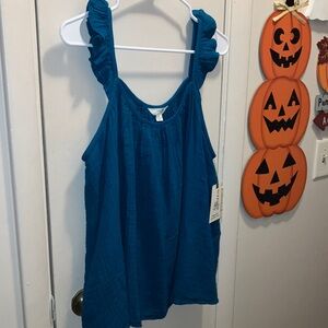 Terra & Sky Vibrant Blue Ruffle Strap Tank Top 1X 16-18 New